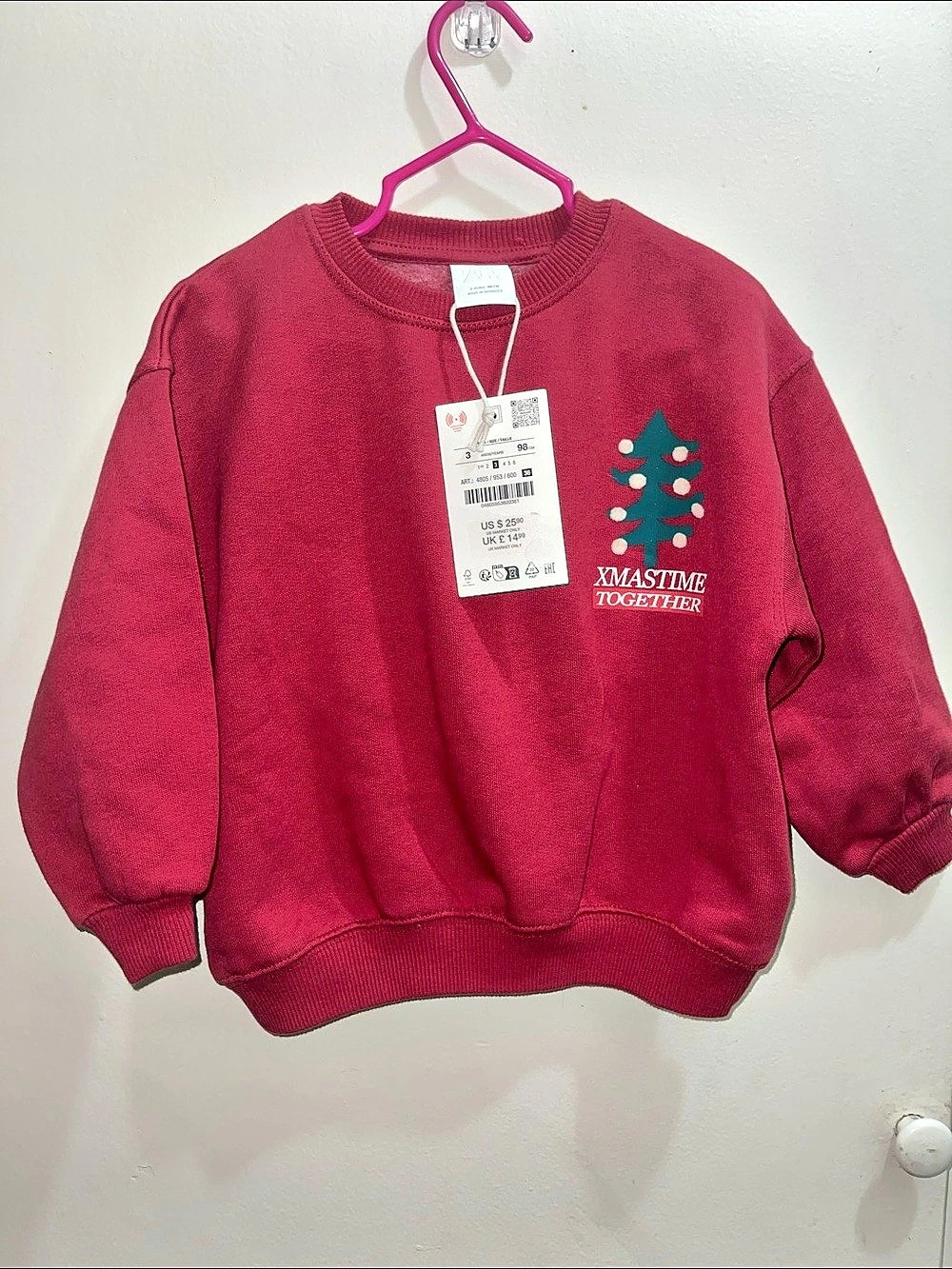 Zara Xmastime Together Christmas Tree Sweatshirt Girls 3Y NWT Holiday